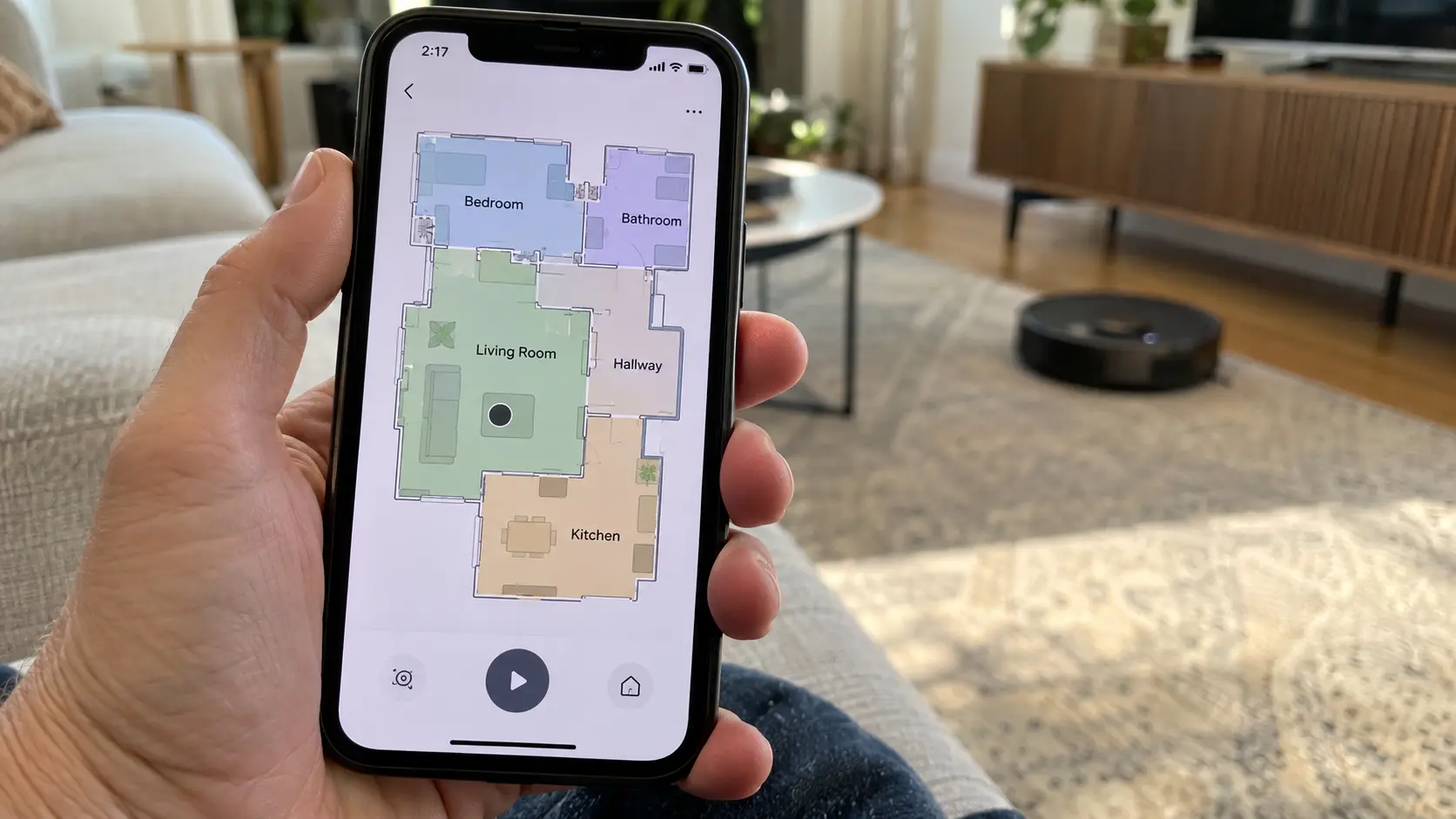 Completed robot vacuum map with labeled rooms in the app.