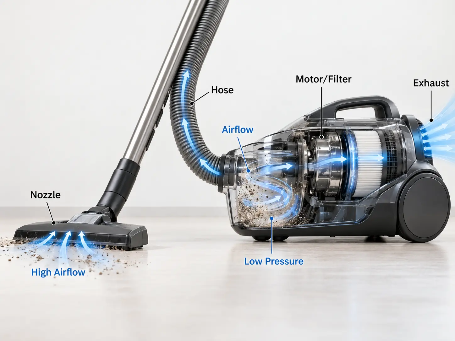 simple diagram showing air flowing into a vacuum nozzle