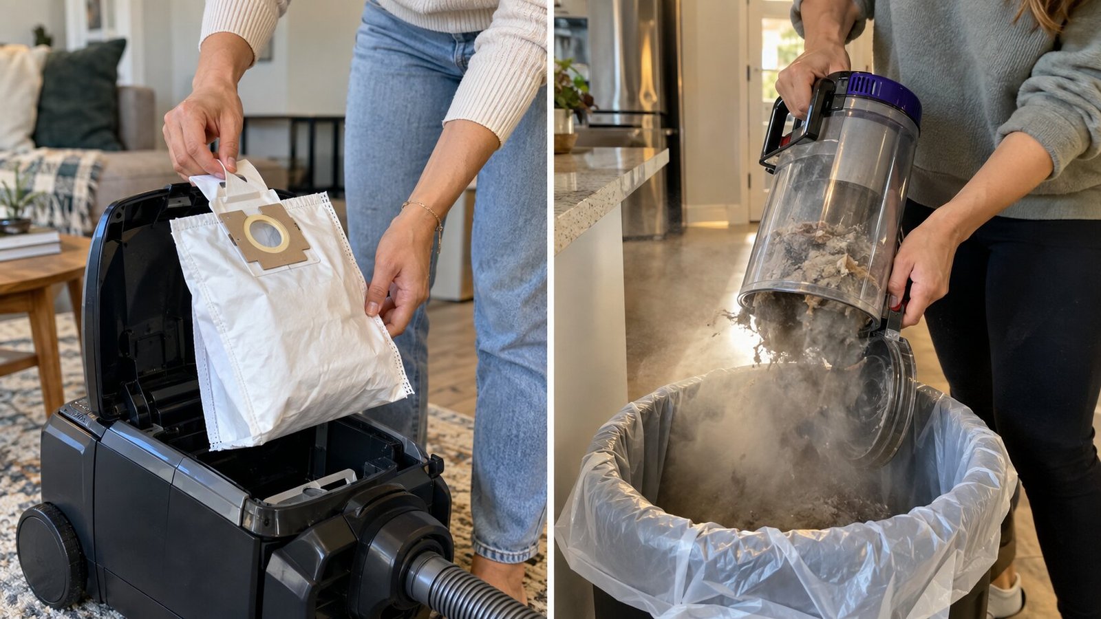 Emptying a bagged vs bagless vacuum