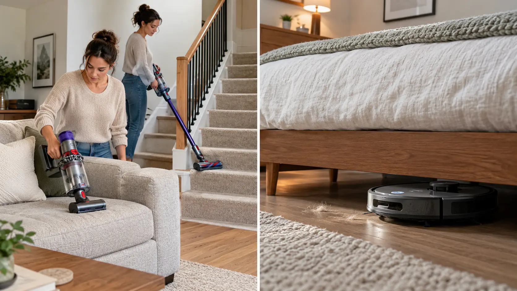 Jobs a cordless vacuum can do that a robot vacuum cannot, and the other way around